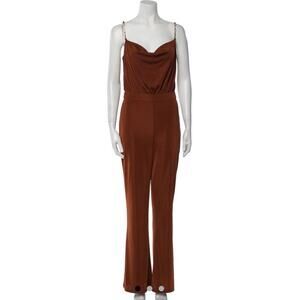 Jason Wu Draped Cowl Neck Silky Glitzy Jumpsuit Copper Rhinestone Detail M